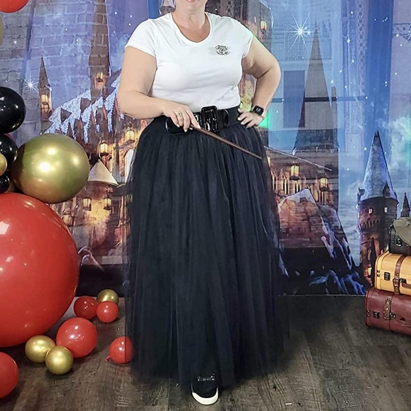 WDPL Women's Long Tutu Tulle Skirt A Line Floor Length Skirts (Black, Large) - Image 3